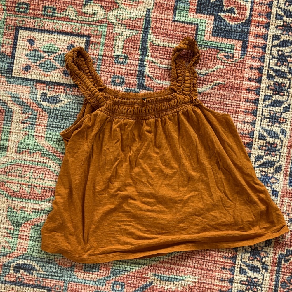 Anthropologie rust burnt orange smocked swing tank, small